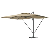 Outsunny 13 FT Cantilever Umbrella, Aluminum Hanging Offset Umbrella with 360°Rotation, Crank, Tilt, Cross Base, Khaki(m-2)