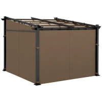 Outsunny Metal Pergola with Sliding Roof Canopy, Retractable Pergola Canopy, 10' x 10', Coffee(m-2)