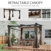 Outsunny Metal Pergola with Sliding Roof Canopy, Retractable Pergola Canopy, 10' x 10', Coffee(m-5)