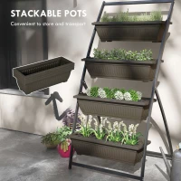 Outsunny 4-Tier Vertical Raised Garden Planter with 4 Boxes, Outdoor Plant Stand Grow Container for Vegetable Flowers, Brown(m-7)