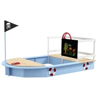 Outsunny Wooden Sandbox with Pirate Ship Design for 3-7 Years, Blue(m-1)