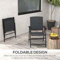 Outsunny Outdoor Wicker Dining Chair Set of 2 with Steel Frame Black(m-6)
