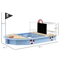 Outsunny Wooden Sandbox with Pirate Ship Design for 3-7 Years, Blue(m-3)