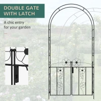 Outsunny 7.5FT Metal Garden Arbour with Double Gate, Arch Trellis for Climbing Vine Plants, Outdoor Wedding, Decoration, Black(m-5)