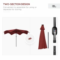 Outsunny Solar Patio Umbrella with LED and Tilt, Outdoor Market Table Umbrella Parasol with Crank, 10 x 10 ft, Wine Red(m-9)
