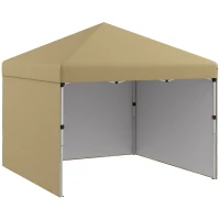 Outsunny 10' x 10' Pop Up Canopy with Sidewalls, Weight Bags and Carry Bag, Height Adjustable Tent for Parties, Beige(m-11)