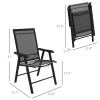 Outsunny Set of 4 Outdoor Folding Chairs, Stackable Patio Dining Chairs with Armrests, Metal Frame, Black(m-3)
