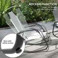 Outsunny Patio Rocking Chairs Set of 2, 3 Pieces Patio Bistro Set with Metal Frame, Breathable Mesh Fabric Seat for Garden, Deck, White(m-4)