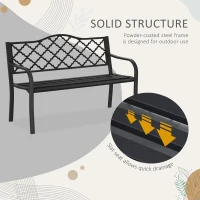 Outsunny 2-Seater Steel Garden Bench, Antique Outdoor Loveseat with Armrests and Chic Backrest for Yard, Lawn, Patio, Black(m-6)