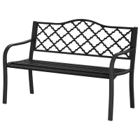 Outsunny 2-Seater Steel Garden Bench, Antique Outdoor Loveseat with Armrests and Chic Backrest for Yard, Lawn, Patio, Black(m-2)