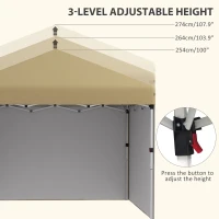Outsunny 10' x 10' Pop Up Canopy with Sidewalls, Weight Bags and Carry Bag, Height Adjustable Tent for Parties, Beige(m-6)