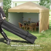 Outsunny 10' x 10' Pop Up Canopy with Sidewalls, Weight Bags and Carry Bag, Height Adjustable Tent for Parties, Beige(m-8)