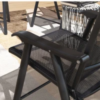 Outsunny Set of 4 Outdoor Folding Chairs, Stackable Patio Dining Chairs with Armrests, Metal Frame, Black(m-9)
