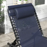 Outsunny 2 Folding Chaise Lounge Pool Chairs with 4-Position Reclining Back, Pillow, Breathable Mesh & Bungee Seat, Dark Blue(m-8)