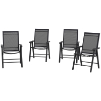 Outsunny Set of 4 Outdoor Folding Chairs, Stackable Patio Dining Chairs with Armrests, Metal Frame, Black