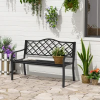 Outsunny 2-Seater Steel Garden Bench, Antique Outdoor Loveseat with Armrests and Chic Backrest for Yard, Lawn, Patio, Black(m-1)