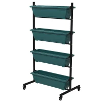 Outsunny 4-Tier Vertical Raised Garden Planter with 4 Boxes, Wheels, Outdoor Plant Stand for Vegetable Flowers, Green(m-2)