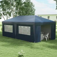 Outsunny 10' x 19.5' Pop Up Canopy Tent Height Adjustable Event Shelter w/ Sidewalls, Leg Weight Bags, Wheeled Carry Bag, Blue(m-2)