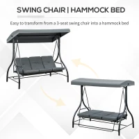 Outsunny Convertible Patio Swing Bed with Canopy and Cushions, 3 Seater Porch Swing for Outdoor, Backyard, Garden, Dark Grey(m-5)