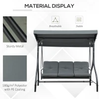Outsunny Convertible Patio Swing Bed with Canopy and Cushions, 3 Seater Porch Swing for Outdoor, Backyard, Garden, Dark Grey(m-7)