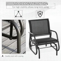 Outsunny Outdoor Glider Chair, Steel Swing Chai with Curved Armrests for Porch, Garden, Poolside, Balcony, Black(m-6)