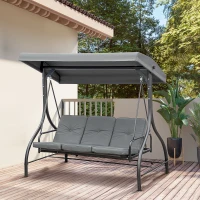 Outsunny Convertible Patio Swing Bed with Canopy and Cushions, 3 Seater Porch Swing for Outdoor, Backyard, Garden, Dark Grey(m-1)