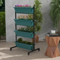 Outsunny 4-Tier Vertical Raised Garden Planter with 4 Boxes, Wheels, Outdoor Plant Stand for Vegetable Flowers, Green(m-1)