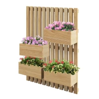 Outsunny 4 Box Raised Garden Bed w/ Trellis for Climbing Plants, Wall-Mounted Wood Planters w/ Drainage Holes, Natural(m-1)
