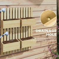 Outsunny 4 Box Raised Garden Bed w/ Trellis for Climbing Plants, Wall-Mounted Wood Planters w/ Drainage Holes, Natural(m-6)