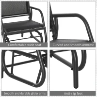 Outsunny Outdoor Glider Chair, Steel Swing Chai with Curved Armrests for Porch, Garden, Poolside, Balcony, Black(m-7)