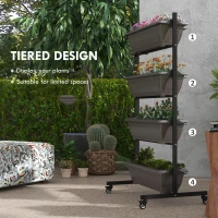 Outsunny 4-Tier Vertical Raised Garden Planter with 4 Boxes, Wheels, Outdoor Plant Stand for Vegetable Flowers, Brown(m-4)