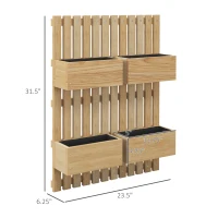 Outsunny 4 Box Raised Garden Bed w/ Trellis for Climbing Plants, Wall-Mounted Wood Planters w/ Drainage Holes, Natural(m-3)