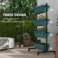 Outsunny 4-Tier Vertical Raised Garden Planter with 4 Boxes, Wheels, Outdoor Plant Stand for Vegetable Flowers, Green(m-4)