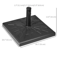 Outsunny 42 lb Heavy Duty Patio Umbrella Stand, 20" Resin Outdoor Umbrella Base, Square Market Umbrella Holder, Black(m-3)