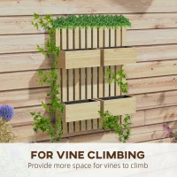 Outsunny 4 Box Raised Garden Bed w/ Trellis for Climbing Plants, Wall-Mounted Wood Planters w/ Drainage Holes, Natural(m-4)