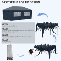 Outsunny 10' x 19.5' Pop Up Canopy Tent Height Adjustable Event Shelter w/ Sidewalls, Leg Weight Bags, Wheeled Carry Bag, Blue(m-4)