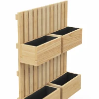Outsunny 4 Box Raised Garden Bed w/ Trellis for Climbing Plants, Wall-Mounted Wood Planters w/ Drainage Holes, Natural(m-8)