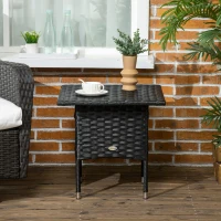 Outsunny 20" Patio Wicker Coffee Table, Outdoor Coffee Table with Plastic Board Underneath the Woven Tabletop for Patio, Garden, Balcony, Black(m-7)