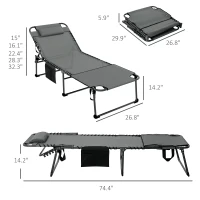 Outsunny Folding Chaise Tanning Lounge Chair w/ 5-level Reclining Back, Reading Hole, Side Pocket, Headrest, Gray(m-3)