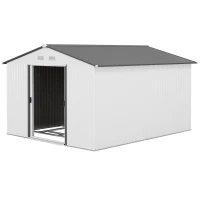 Outsunny 11' x 9' Metal Storage Shed Garden Tool House with Double Sliding Doors, 4 Air Vents for Backyard, Patio, Silver(m-1)