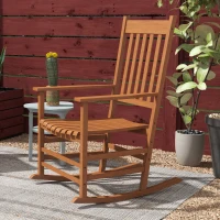 Outsunny Outdoor Rocking Chair Set of 2, Patio Wooden Rocking Chair with Smooth Armrests, High Back for Garden, Balcony, Porch, Supports Up to 352 lbs, Teak(m-7)