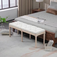 HOMCOM 46" Linen Upholstered Bedroom Bench, French End of Bed Bench with Thick Padded Cushion and Wooden Legs, Cream White(m-2)