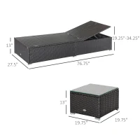 Outsunny 3pc Rattan Lounge Chair Set with Side Table Outdoor Patio Synthetic Rattan Wicker Sun Bed Set with Cushion(m-3)