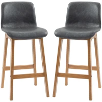 HOMCOM Modern Bar Stools Set of 2, Counter Height Bar Chair with PU Leather Wooden Frame Padding Seats for Dining Room Home Bar, Grey(m-2)