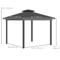 Outsunny 10' x 12' Outdoor Hardtop Gazebo Canopy w/ Double PC Roof, Steel Frame, Nettings, Curtains for Garden Lawn Deck, Grey(m-3)