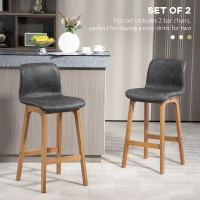 HOMCOM Modern Bar Stools Set of 2, Counter Height Bar Chair with PU Leather Wooden Frame Padding Seats for Dining Room Home Bar, Grey(m-4)