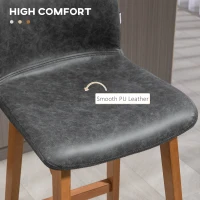 HOMCOM Modern Bar Stools Set of 2, Counter Height Bar Chair with PU Leather Wooden Frame Padding Seats for Dining Room Home Bar, Grey(m-6)