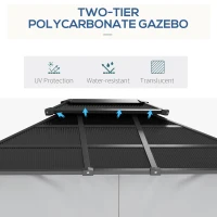 Outsunny 10' x 12' Outdoor Hardtop Gazebo Canopy w/ Double PC Roof, Steel Frame, Nettings, Curtains for Garden Lawn Deck, Grey(m-4)