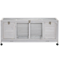 PawHut Wooden Rabbit Hutch with Wheels, Dividers for Indoor Use, Light Gray