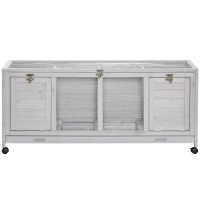 PawHut Wooden Rabbit Hutch with Wheels, Dividers for Indoor Use, Light Gray(m-1)